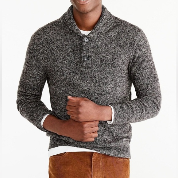 J. Crew Marled lambswool shawl-collar sweater black and brown medium tall - Picture 1 of 8